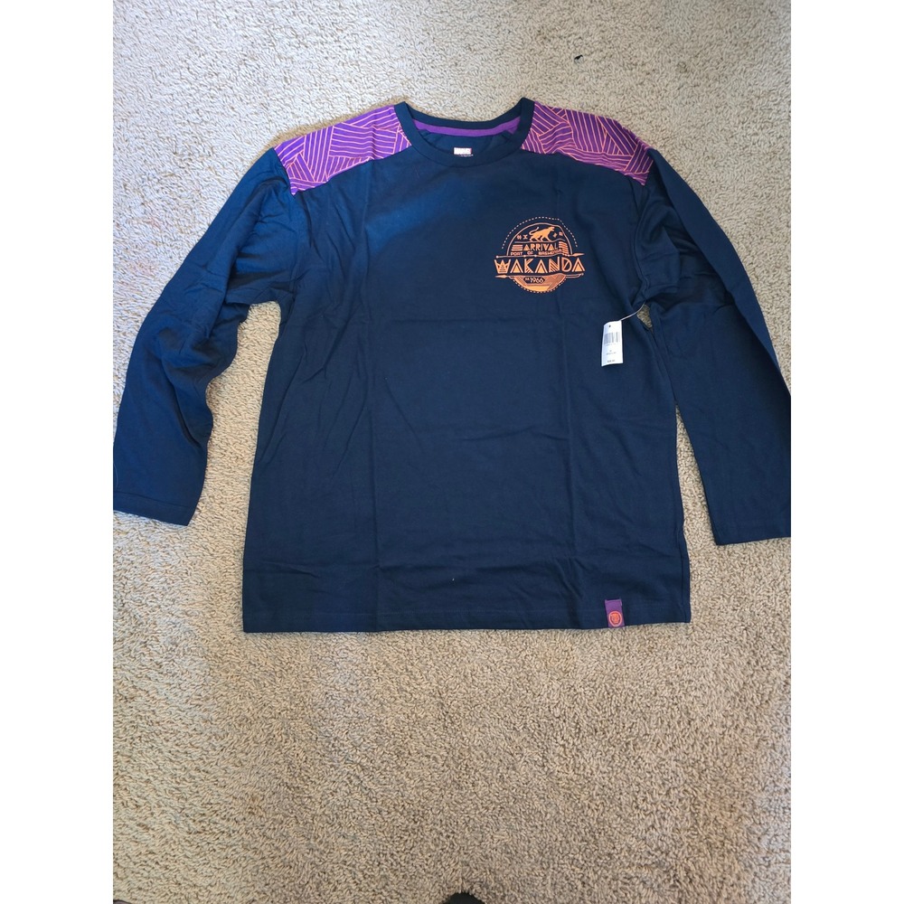 Disney Marvel Black Panther Wakanda Long Sleeve Shirt Navy Blue kids Medium NWT